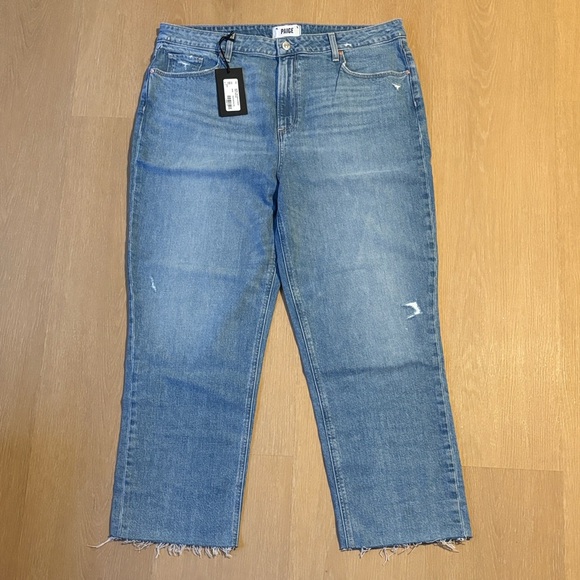 NWT PAIGE Distressed Sarah Straight Ankle Raw Hem Jeans size 34